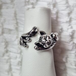 Sterling Silver Sleepy Cat Open Ring